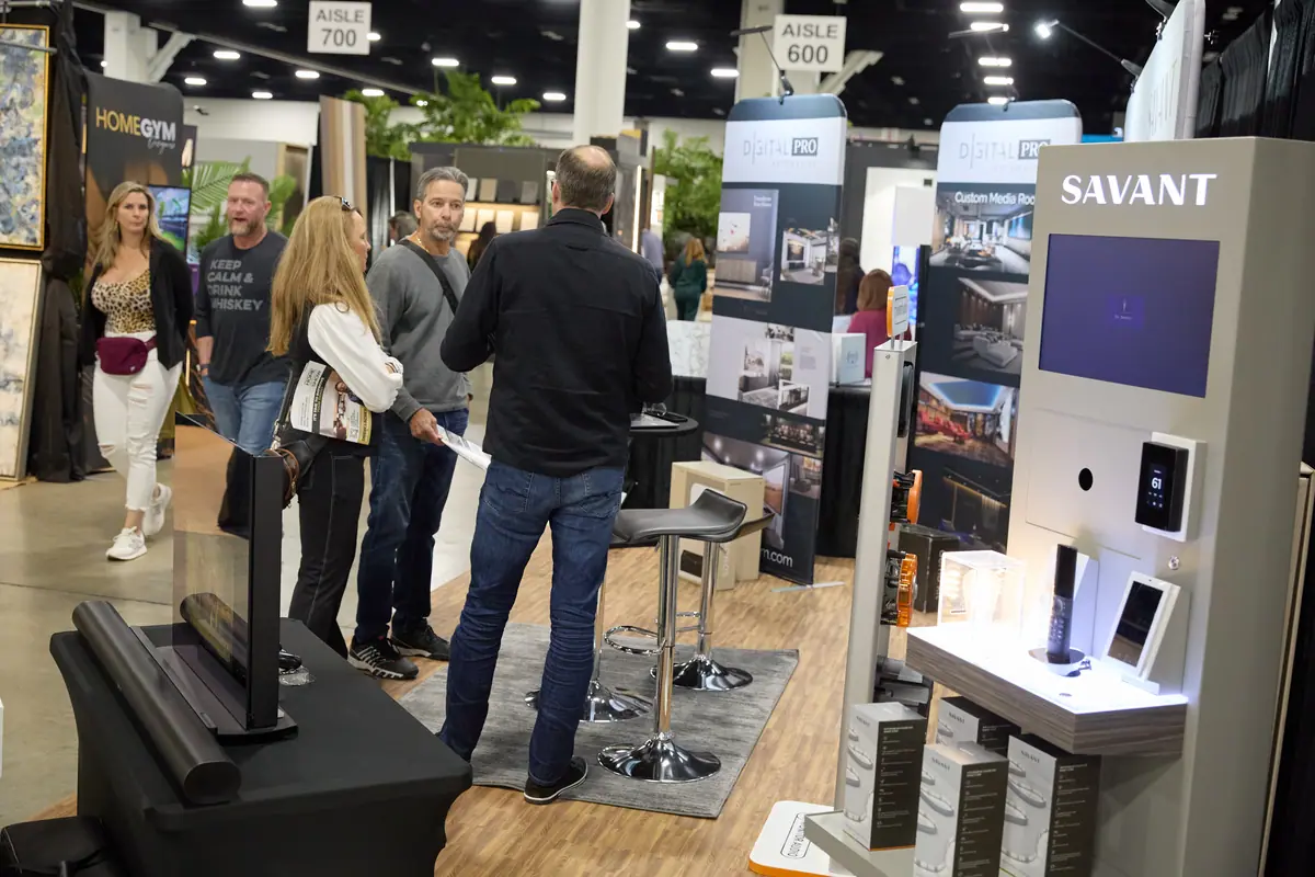 Smart-home aisle at the Fort Lauderdale Home Show with Savant kiosk and Digital Pro booth