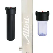 Allini Water Filters two-stage under-sink filter cartridge units on display
