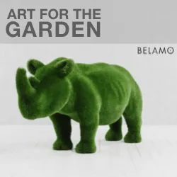Belamo topiary rhino garden sculpture covered in artificial green grass