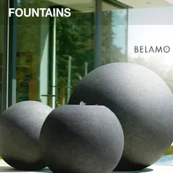 Belamo large stone sphere fountain sculptures displayed outdoors