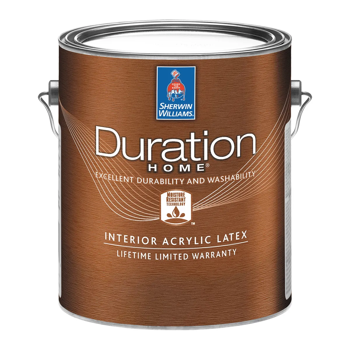 Sherwin-Williams Duration Home interior acrylic latex paint can, copper label